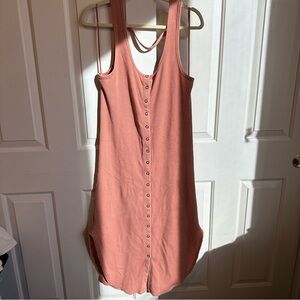 Anthropologie Daily Practice Button-Front Midi Dress Size M Waffle Knit Bronze